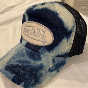 Original Von Dutch Hat, Never Worn- Denim Tie Dye with Baby Blue Trim